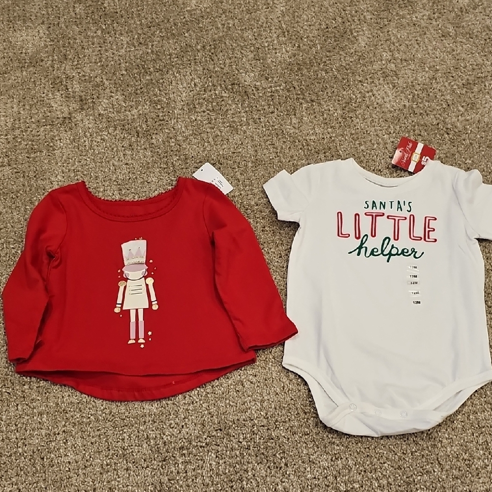 Red Long Sleeve Shirt and White Santa's Helper Onesie